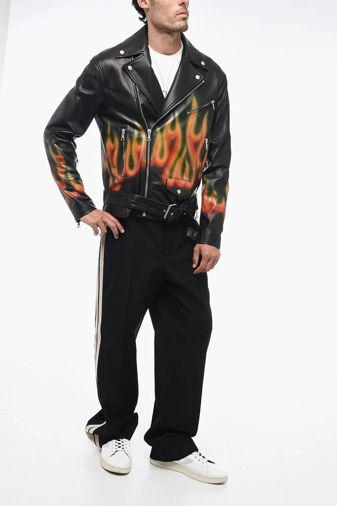 商品Palm Angels|Palm Angels Leather BURNING Biker Jacket with Flames Motif,价格¥13881,第4张图片详细描述