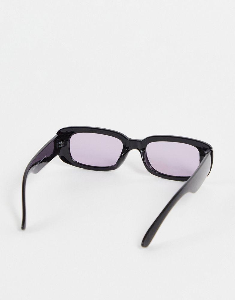 ASOS DESIGN mid rectangle sunglasses with purple lens in black - BLACK商品第2张图片规格展示