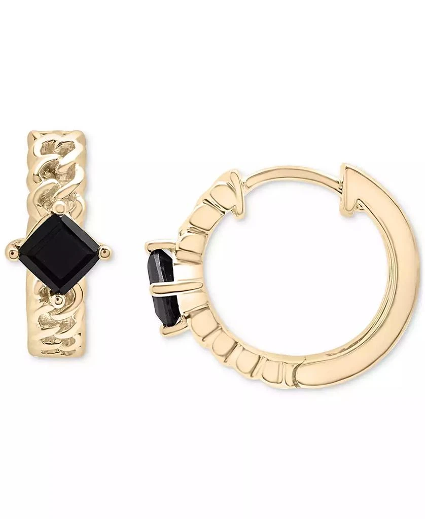 商品Macy's|Onyx Curb Link Small Hoop Earrings in 14k Gold-Plated Sterling Silver, 0.625",价格¥515,第1张图片