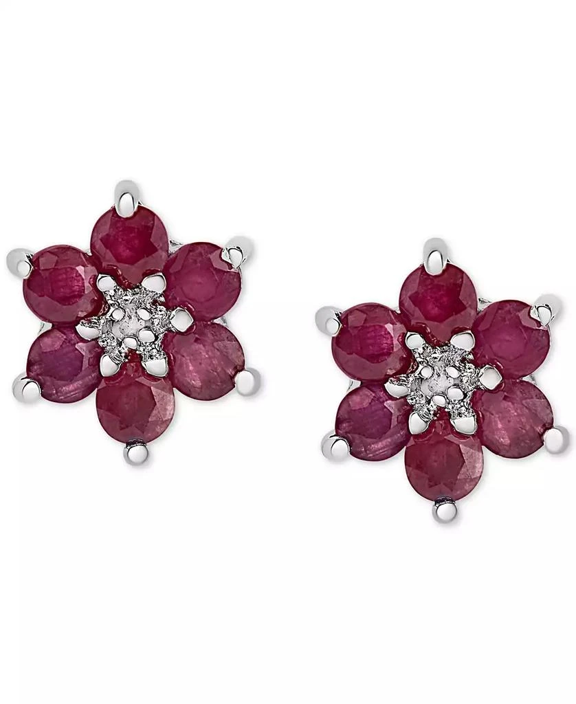 商品Macy's|Ruby (1-3/4 ct. t.w.) & Diamond Accent Flower Stud Earrings in Sterling Silver,价格¥187,第1张图片