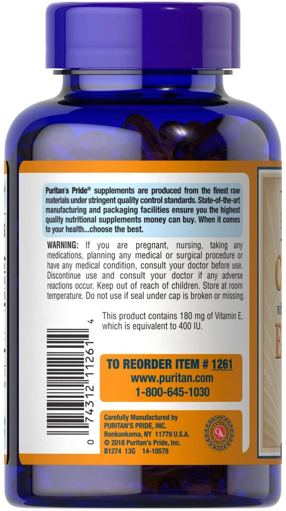 商品Puritan's Pride|Vitamins & Supplements: Vitamin C & E 500 mg/400 IU with Rose Hips,价格¥323-¥646,第3张图片详细描述