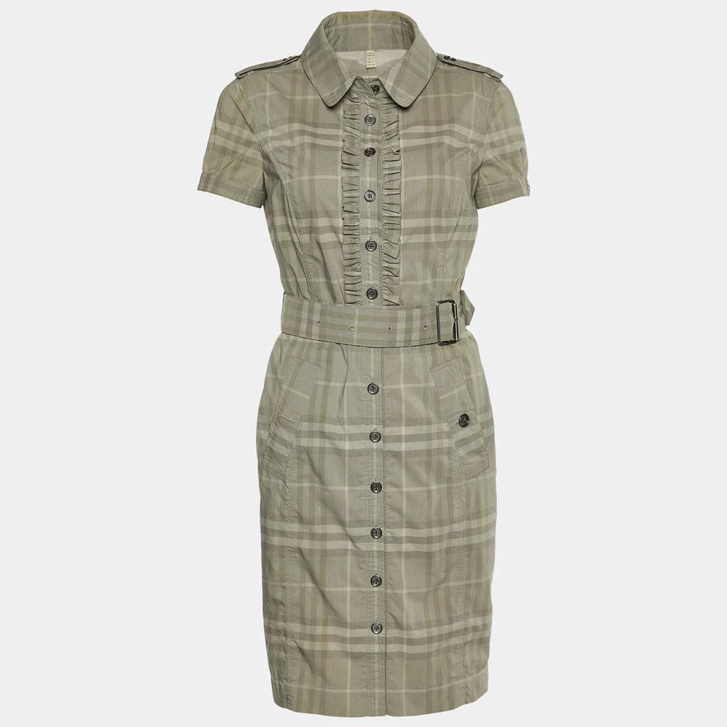 商品[二手商品] Burberry|Burberry Grey Checked Cotton Blend Ruffled Detail Belted Shirt Dress S,价格¥2690,第1张图片