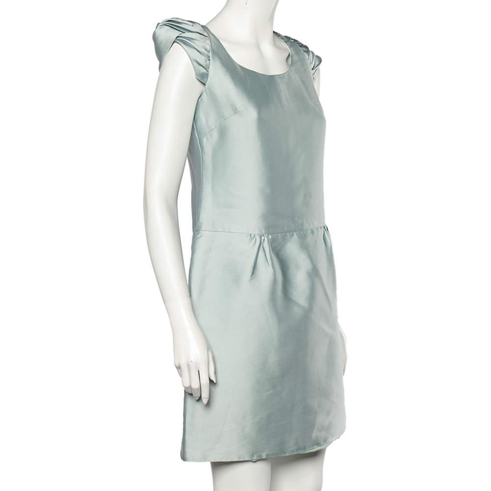 商品[二手商品] Burberry|Burberry Prorsum Light Blue Sateen Gathered Detailed Short Dress M,价格¥2883,第4张图片详细描述