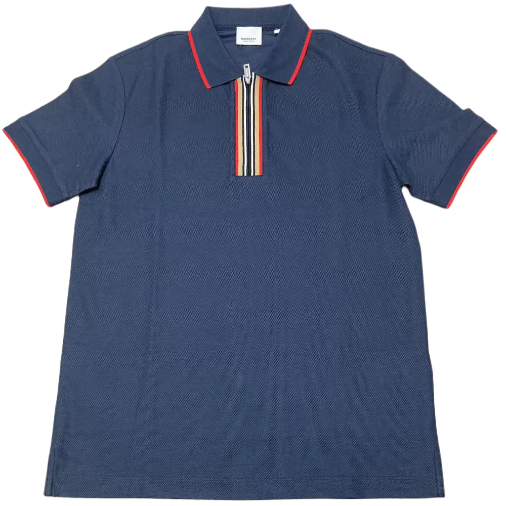 商品[国内直发] Burberry|博柏利 SS24 拼色条纹棉质短袖Polo衫 男款 深蓝色,价格¥2360,第1张图片