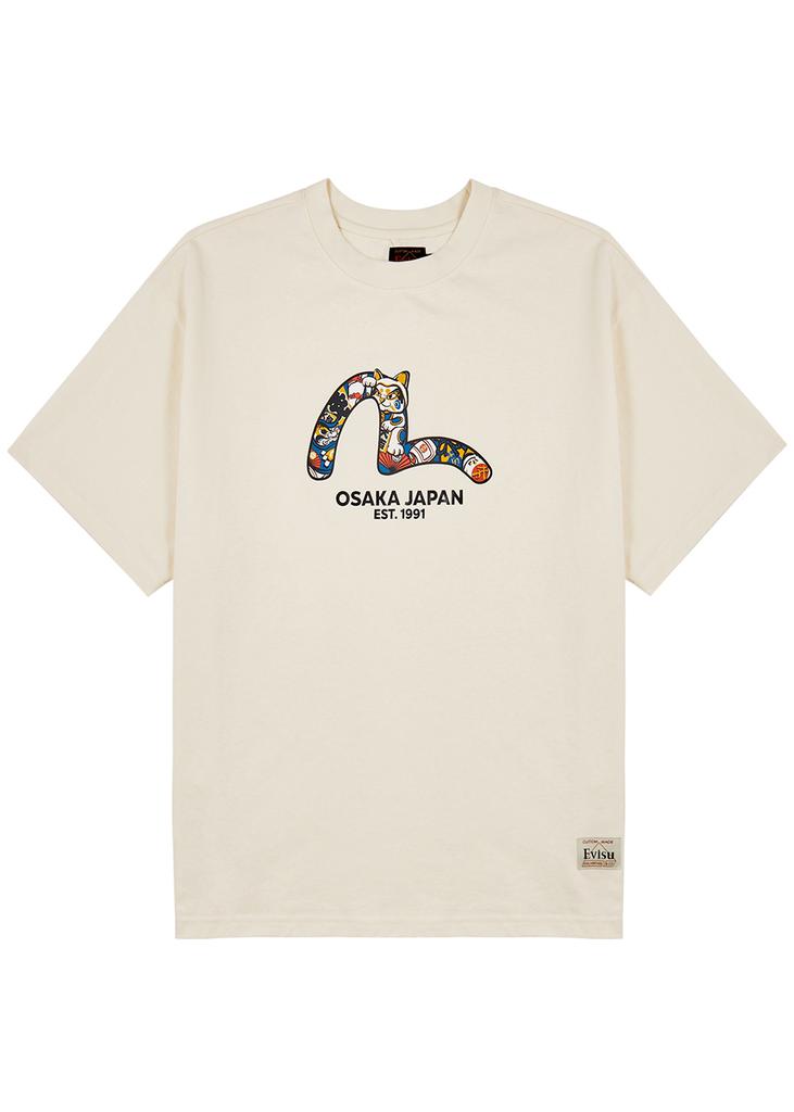 Fortune Cat Hide-And-Seek printed cotton T-shirt商品第1张图片规格展示