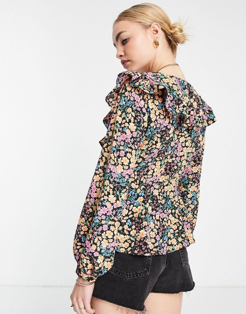 Topshop floral wrap blouse in multi商品第3张图片规格展示