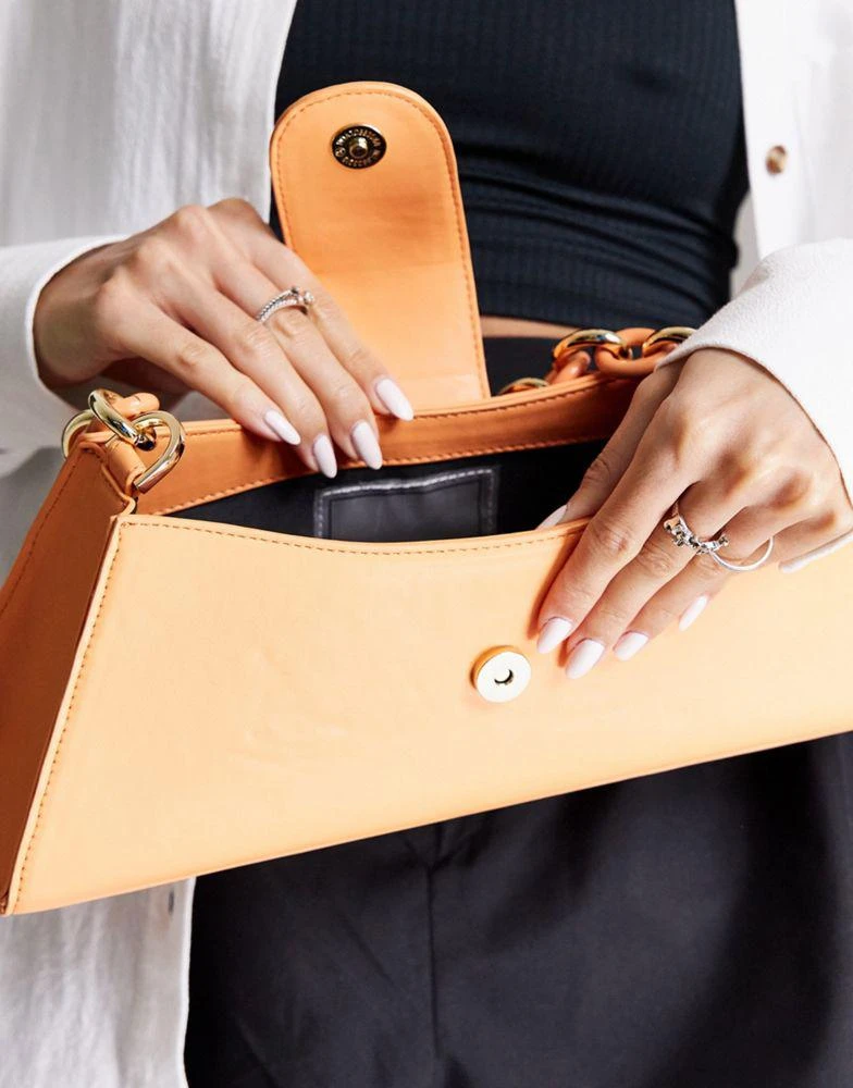 商品Topshop|Topshop structured chunky chain shoulder bag in orange,价格¥265,第3张图片详细描述