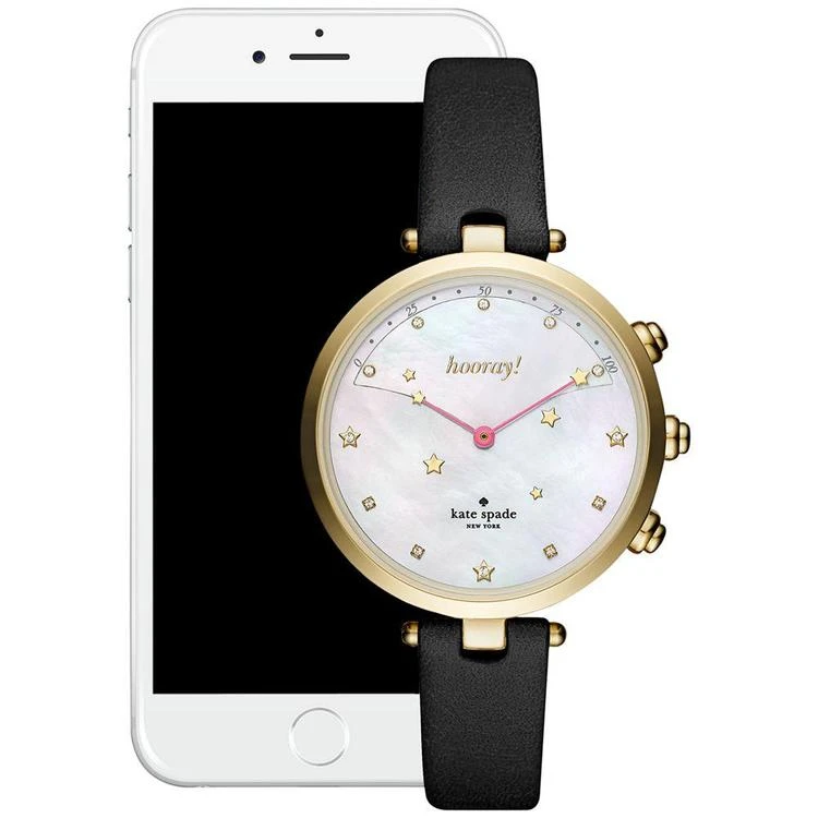 商品Kate Spade|Women's Holland Slim Black Leather Strap Hybrid Smart Watch 38mm,价格¥1683,第3张图片详细描述