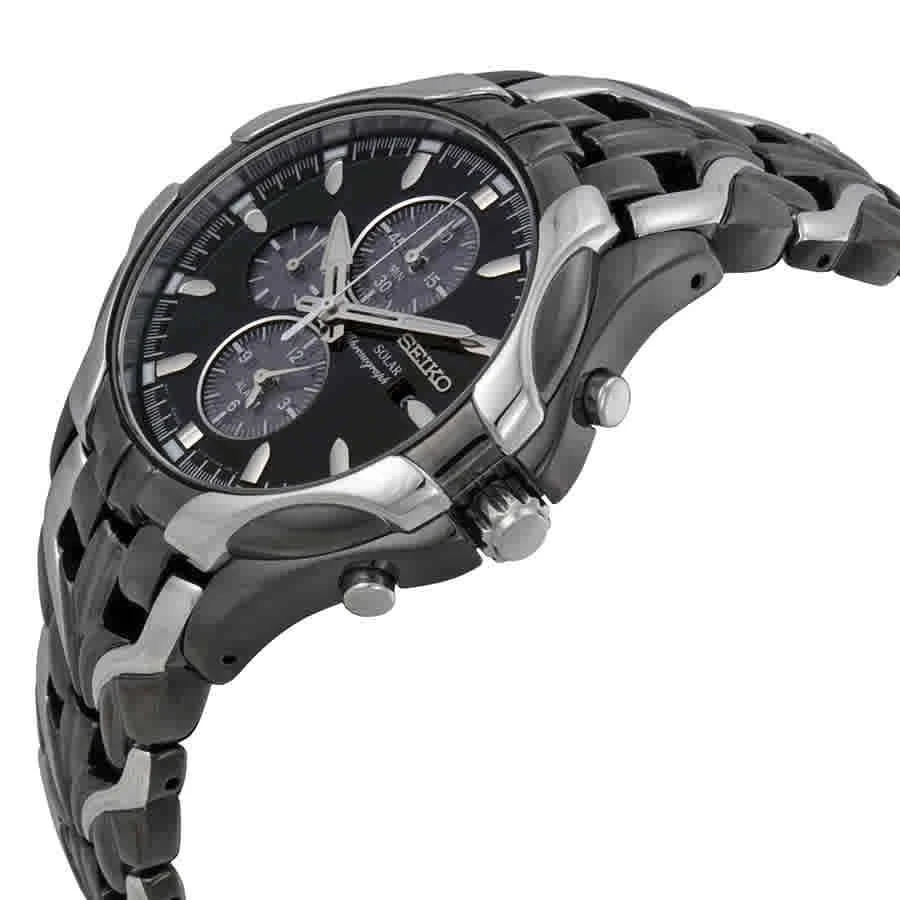 商品Seiko|Solar Chronograph Black Dial Stainless Steel Men's Watch SSC139,价格¥1866,第2张图片详细描述