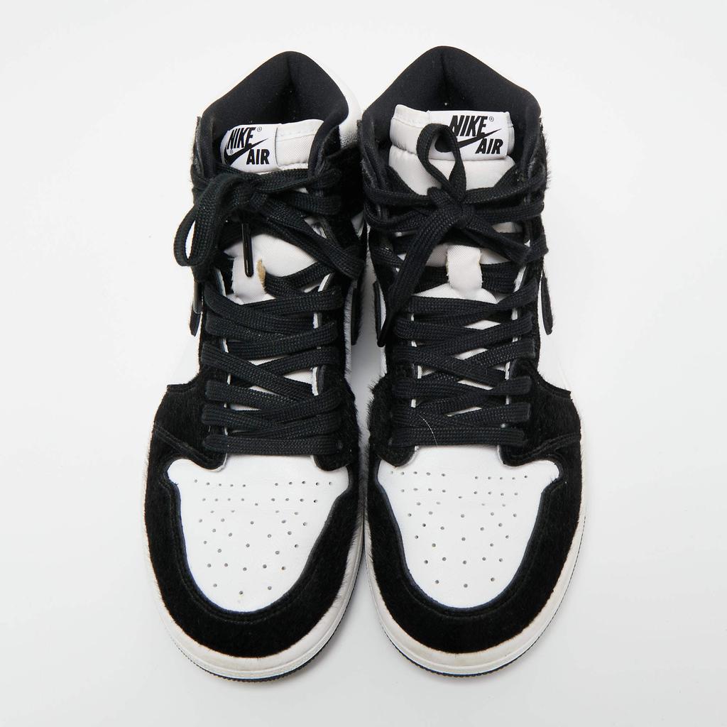 Air Jordans Black/White Calf Hair And Leather 1 Retro COJP High Top Sneakers Size 38.5商品第3张图片规格展示
