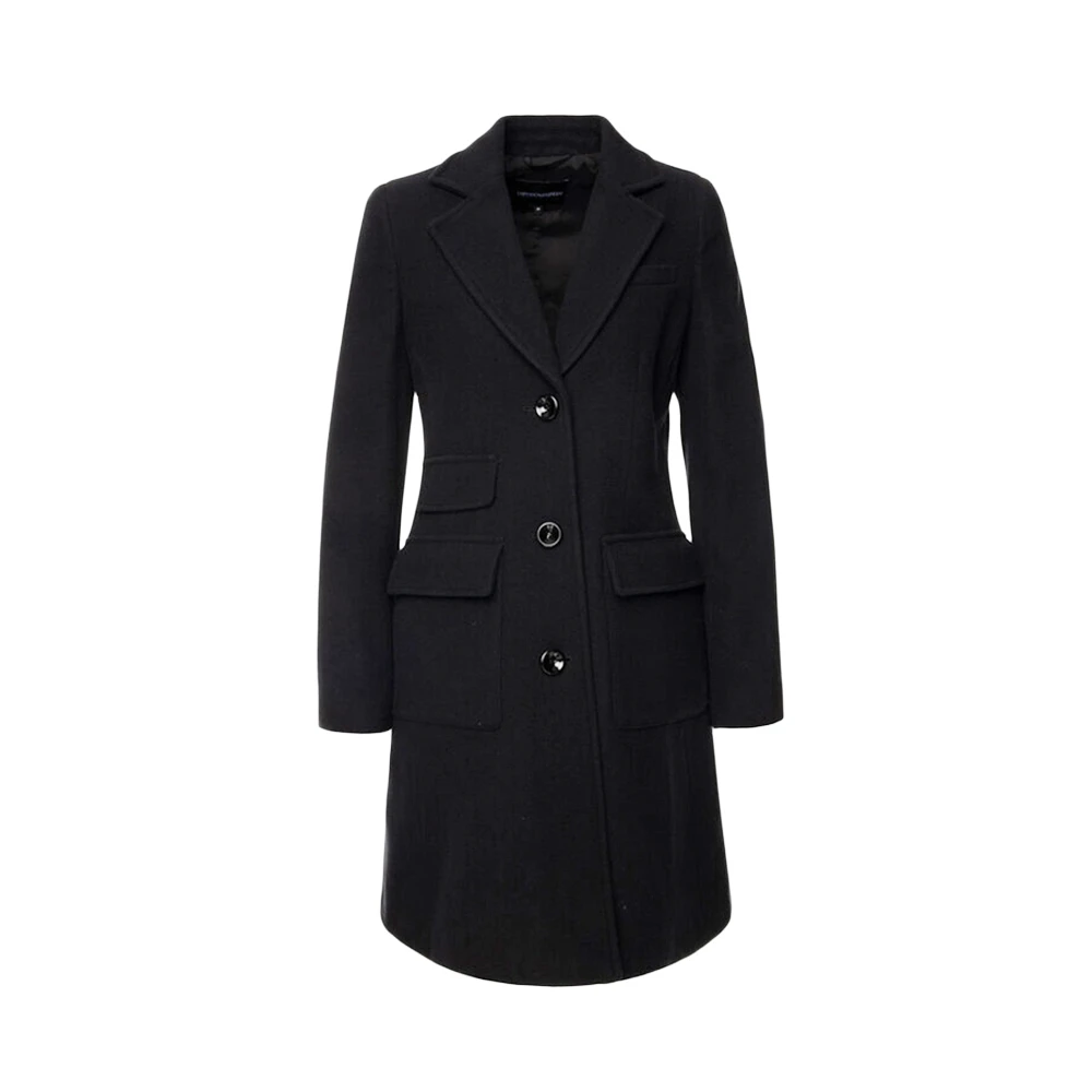 商品Emporio Armani|EMPORIO ARMANI 女士黑色羊毛翻领大衣 6G2L61-2N3IZ-0999,价格¥3135,第1张图片