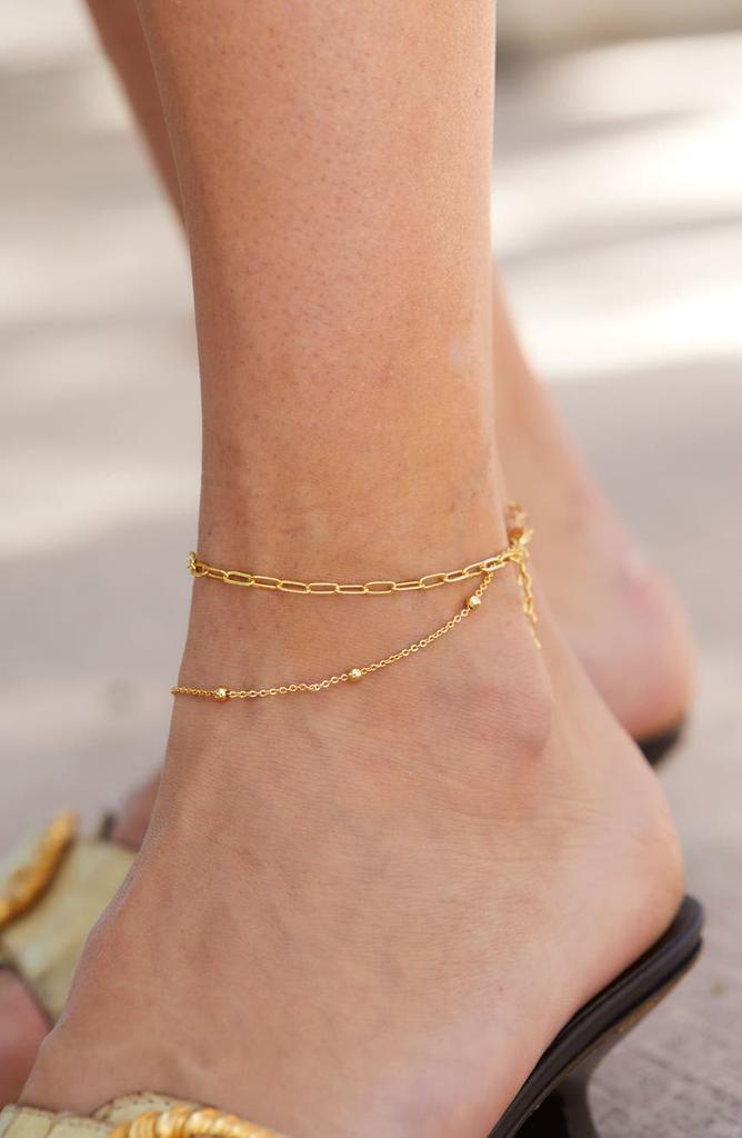 18K Gold Plated Layered Chain Anklet商品第2张图片规格展示