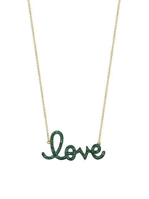 商品Sydney Evan|14K Yellow Gold & Emerald "Love" Pendant Necklace,价格¥14949,第1张图片