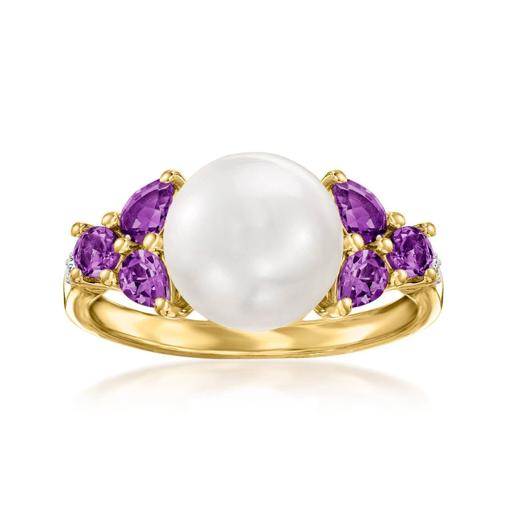 商品Ross-Simons|Ross-Simons 9.5-10mm Cultured Pearl and . Amethyst Ring With Diamond Accents in 18kt Gold Over Sterling,价格¥1263,第1张图片