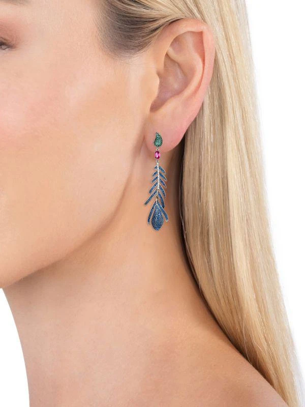 商品Eye Candy LA|Luxe Jila Blue Feather Cubic Zirconia Drop Earrings,价格¥326,第2张图片详细描述