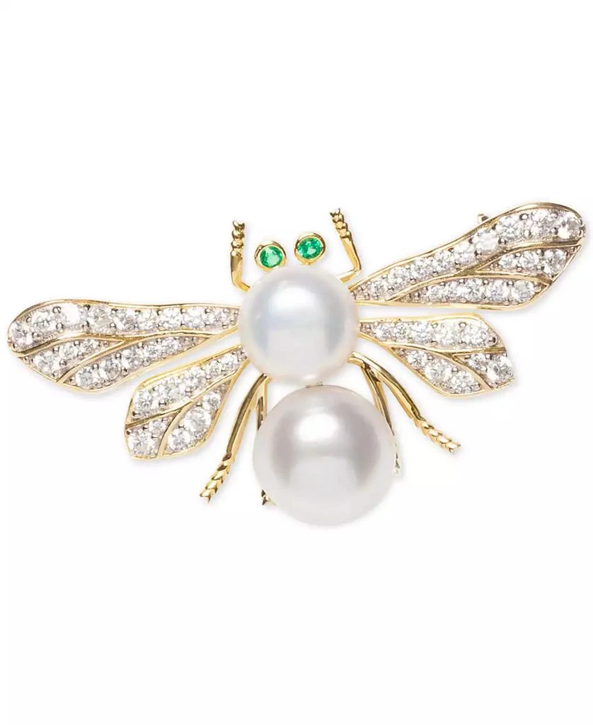 商品Macy's|Cultured Freshwater Pearl (8 & 9mm) & Cubic Zirconia Bee Pin in Sterling Silver & 18k Gold-Plate over Silver,价格¥380,第1张图片