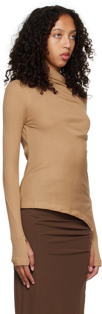 Beige Asymmetric Long Sleeve T-Shirt商品第2张图片规格展示