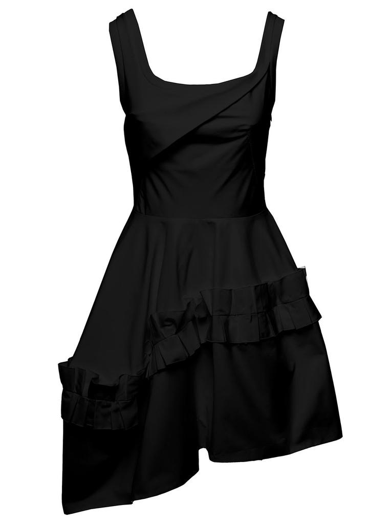 Black Mini Asymmetric Dress With Oversize Ruche In Cotton Woman Alexander Mcqueen商品第1张图片规格展示