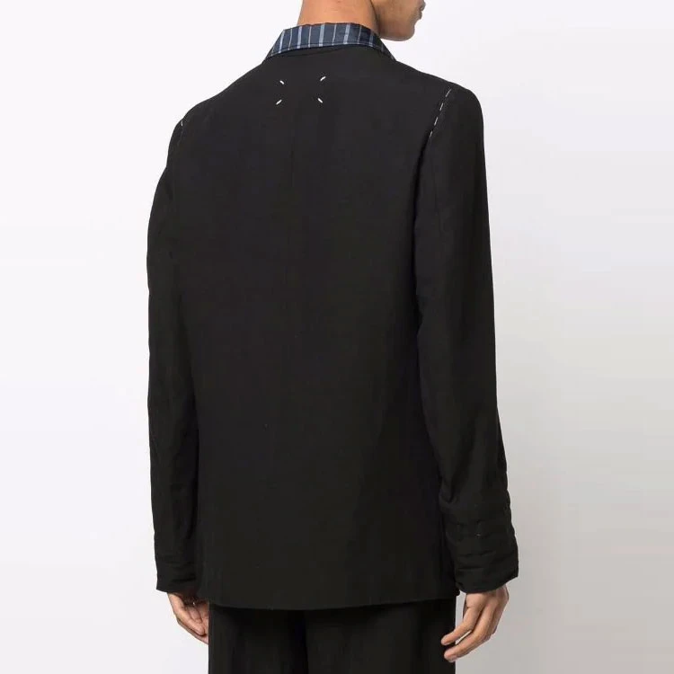 商品[国内直发] MAISON MARGIELA|梅森马吉拉 SS22 双排扣条纹拼接西装 男款 黑色,价格¥3946,第5张图片详细描述