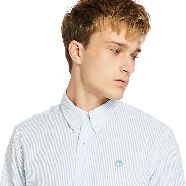 Striped Seersucker Shirt for Men in Blue商品第5张图片规格展示