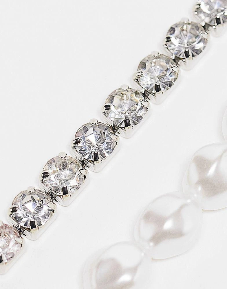 商品ASOS|ASOS DESIGN 2 pack layered crystal tennis chain and faux pearl necklace,价格¥140,第3张图片详细描述