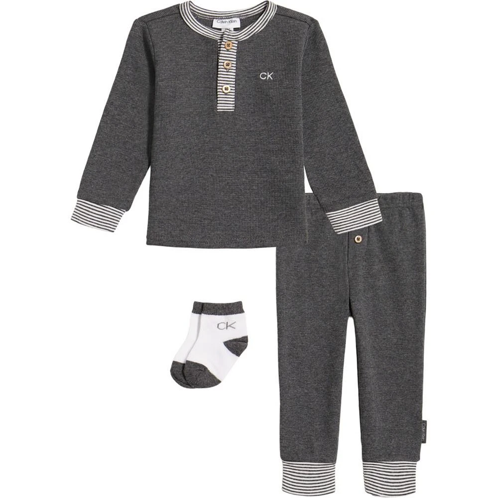 商品Calvin Klein|Baby Boys Thermal Henley Top and Pants with Socks, 3 Piece Set,价格¥151,第1张图片