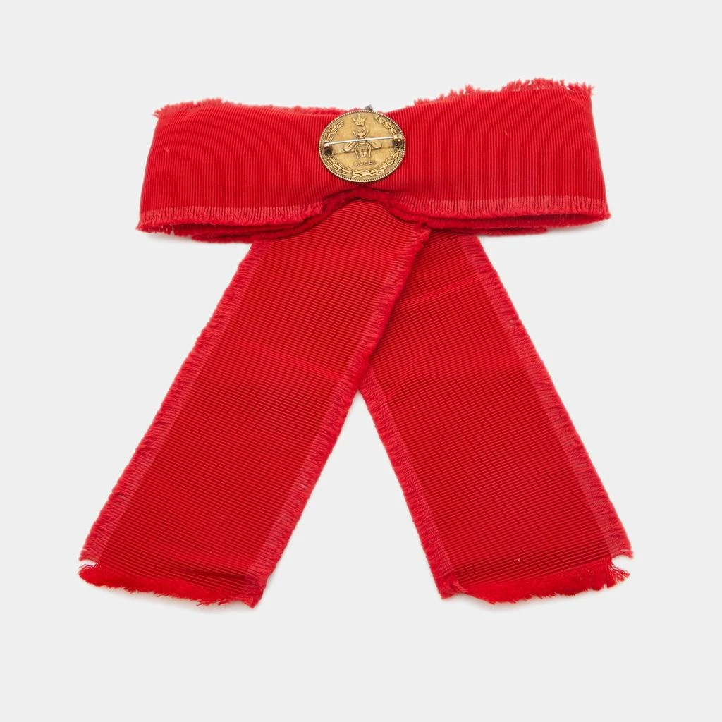 商品[二手商品] Gucci|Gucci Red Faux Pearl and Crystal Embellished Grosgrain Ribbon Bow Brooch,价格¥2032,第2张图片详细描述