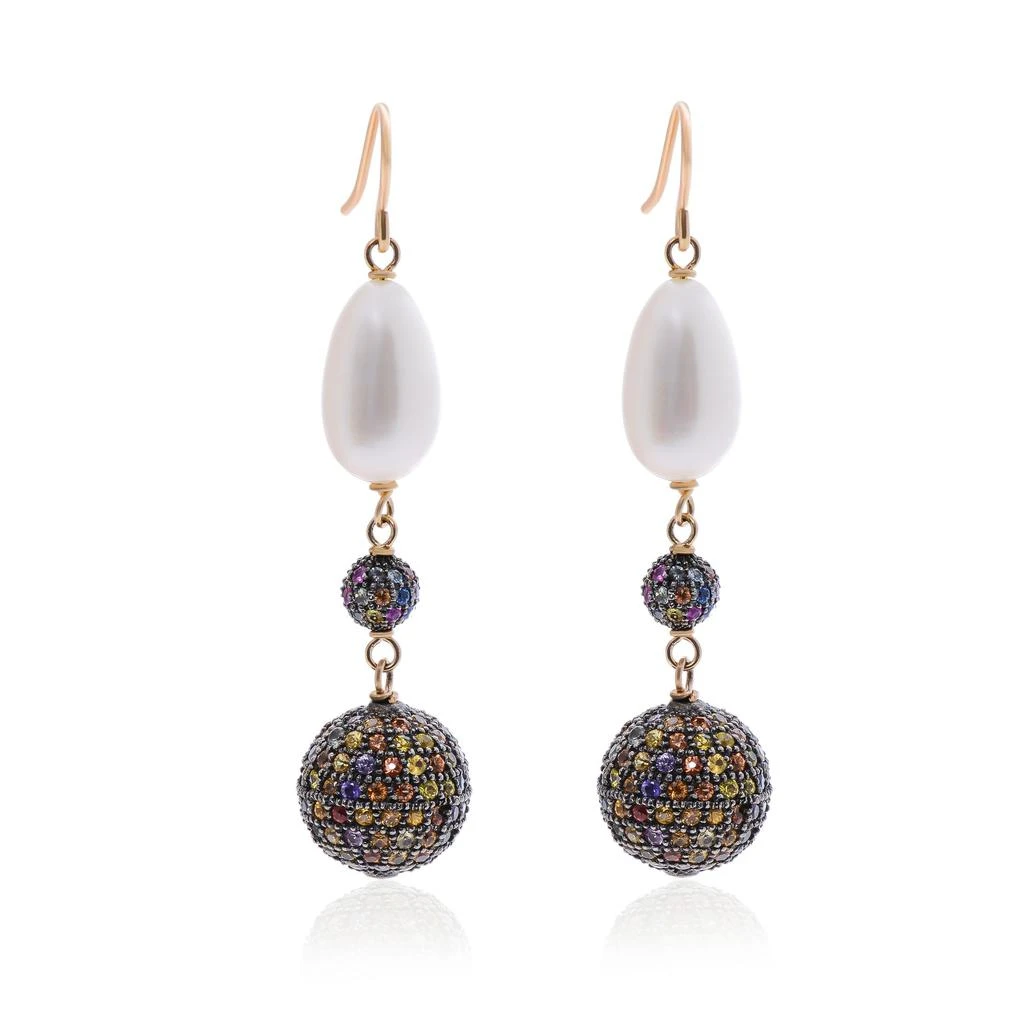商品Zydo|Zydo 18K Yellow Gold, Multicolored Sapphire 17.40ct. Tw. And 9.5mm Baroque Pearl Drop Earrings,价格¥6042,第1张图片