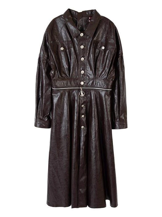 商品HOLY NUMBER 7|VEGAN LEATHER LONG ONE-PIECE ZIPPER JACKET BROWN,价格¥2953,第4张图片详细描述