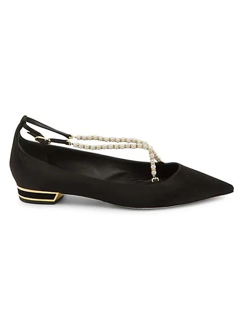 商品Rene Caovilla|Eliza Faux Pearl-Embellished Satin Ballerina Flats,价格¥1849,第1张图片