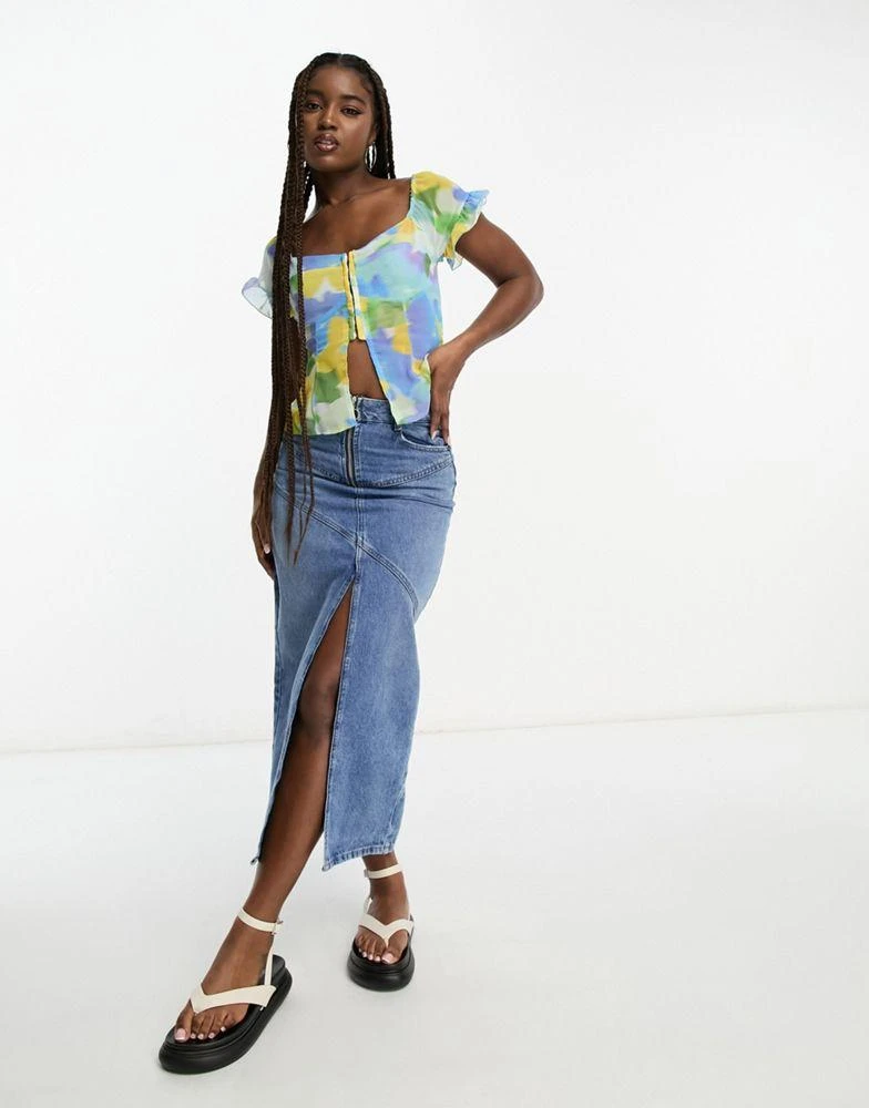 商品ASOS|ASOS DESIGN soft corset top with hook & eye in blurred floral print,价格¥82,第2张图片详细描述