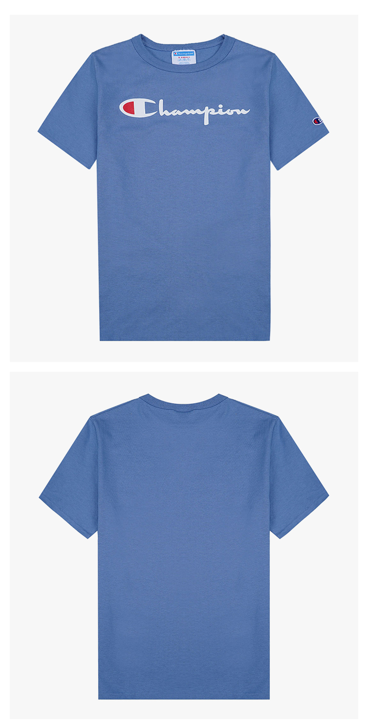 CHAMPION 男士蓝色棉质短袖T恤 GT19-Y08254-1PR商品第1张图片规格展示