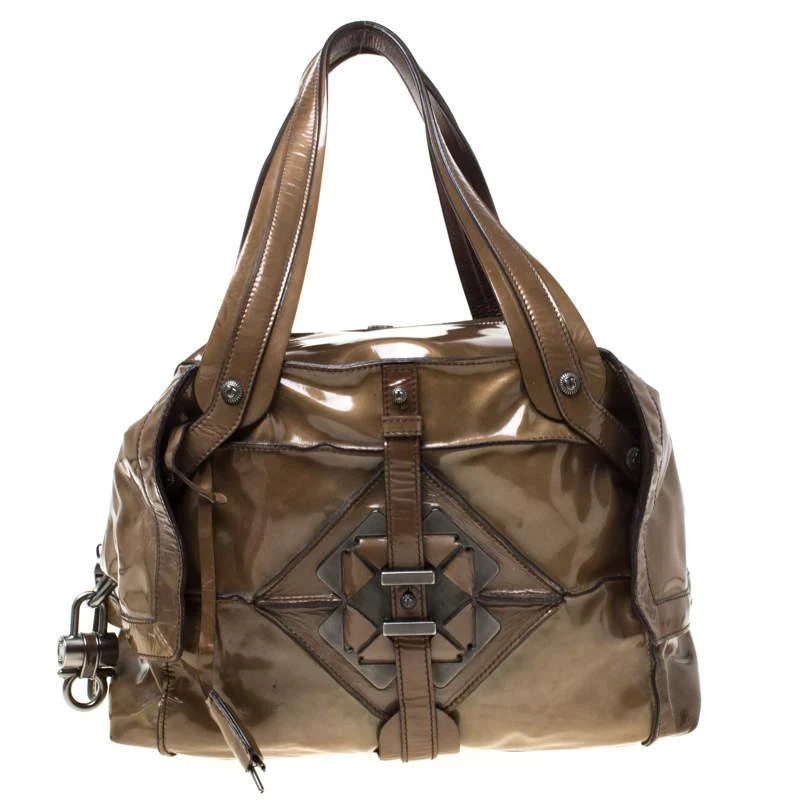 商品[二手商品] Salvatore Ferragamo|Salvatore Ferragamo Olive Green Patent Leather Satchel,价格¥928,第1张图片