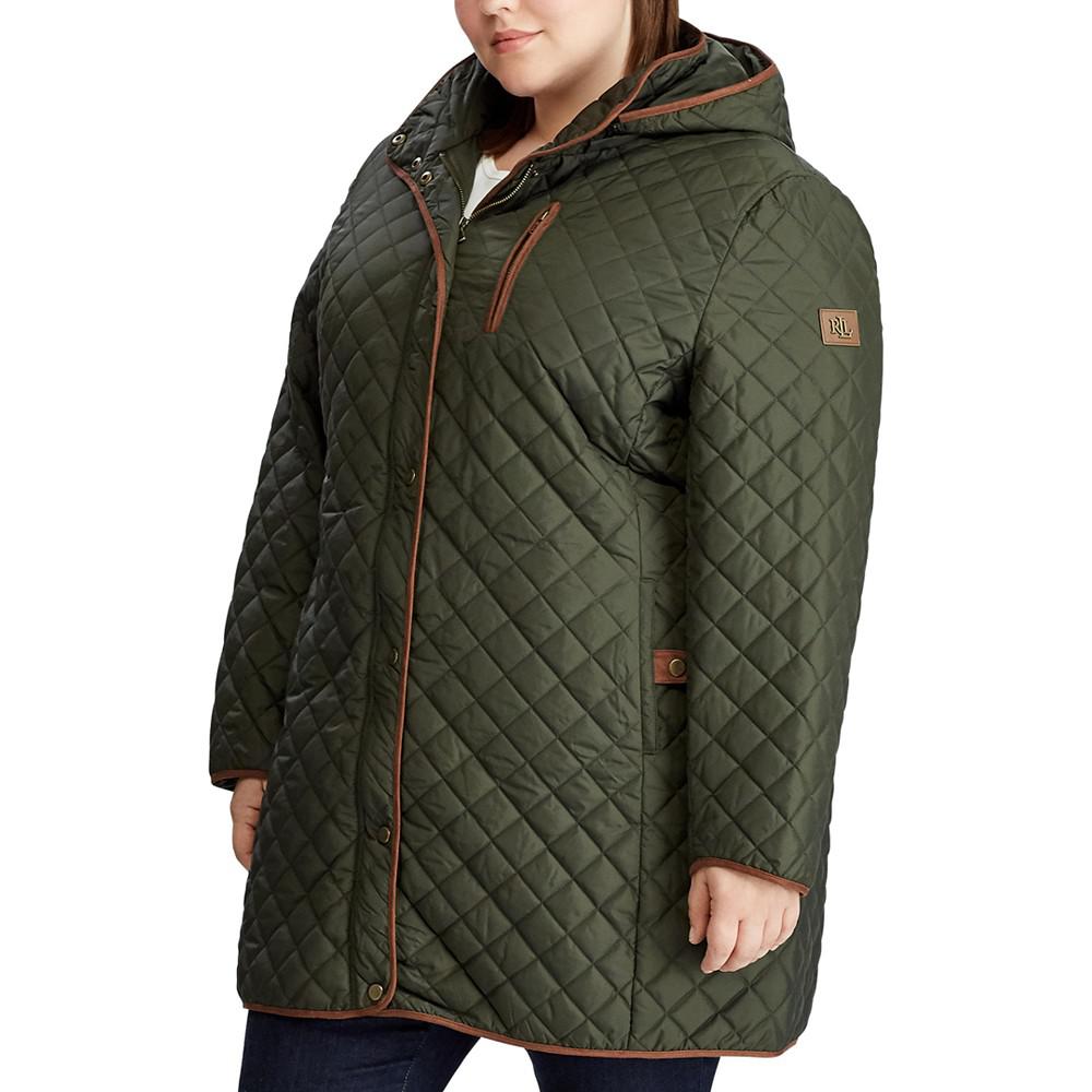 Plus Size Faux-Leather Trimmed Hooded Quilted Coat, Created for Macy's商品第3张图片规格展示