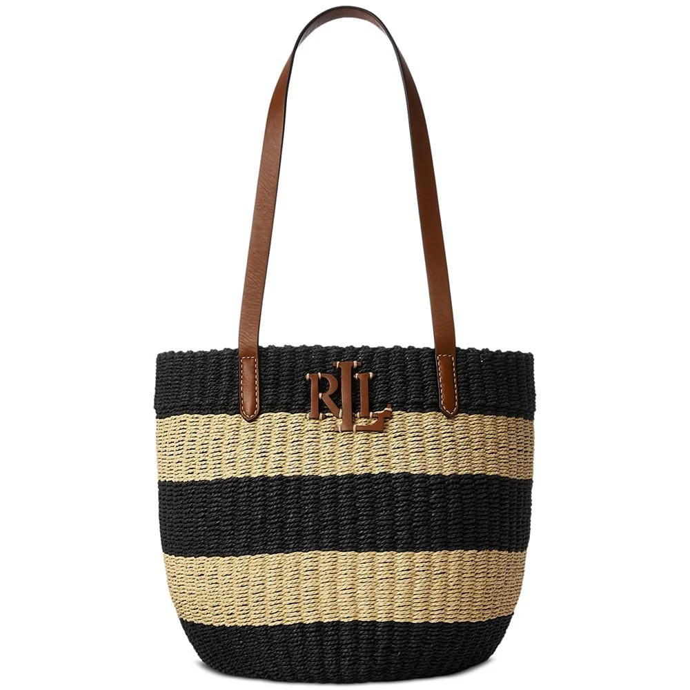 商品Ralph Lauren|Striped Straw Medium Hartley Tote Bag,价格¥2397,第1张图片