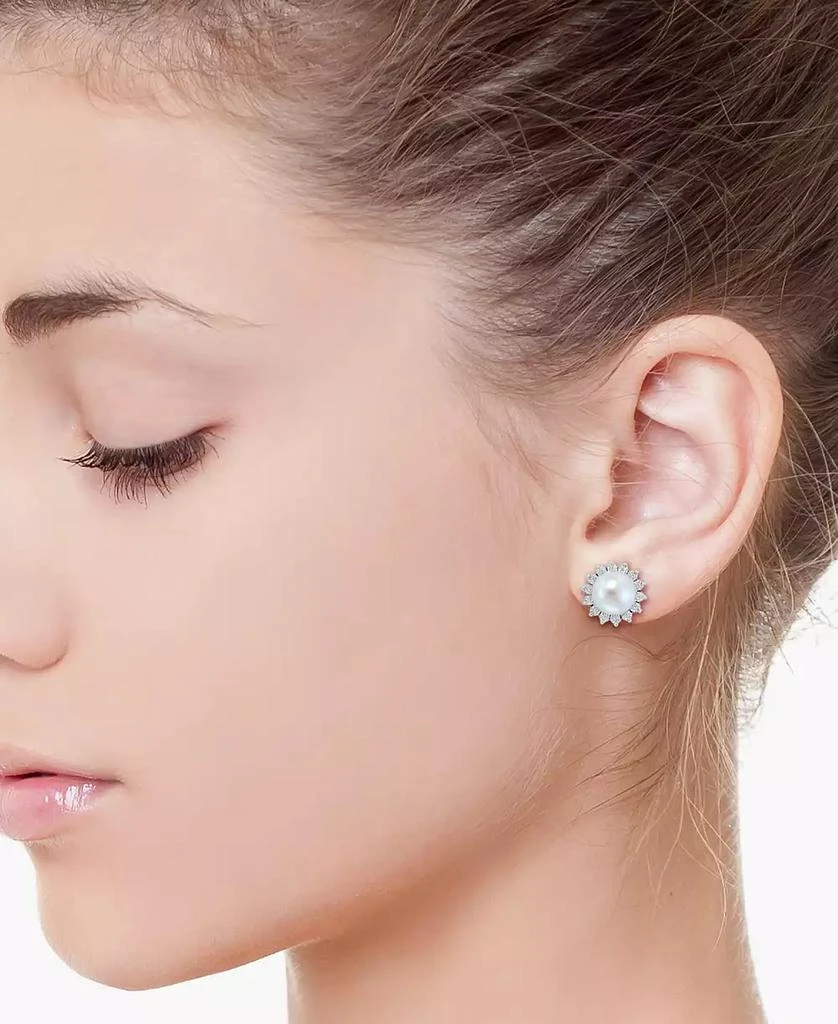 商品Effy|EFFY® Cultured Freshwater Pearl (7mm) & Diamond (1/10 ct. t.w.) Stud Earrings in Sterling Silver,价格¥454,第3张图片详细描述