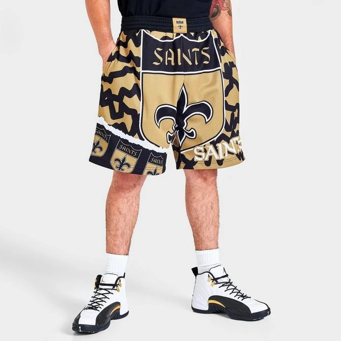 商品Mitchell and Ness|Men's Mitchell & Ness New Orleans Saints NFL Jumbotron 2.0 All-Over Print Shorts,价格¥411,第1张图片