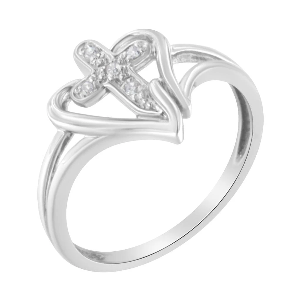 商品Haus of Brilliance|10K White Gold Diamond-Accented Cross & Open Heart Promise Fashion Ring,价格¥3189,第3张图片详细描述