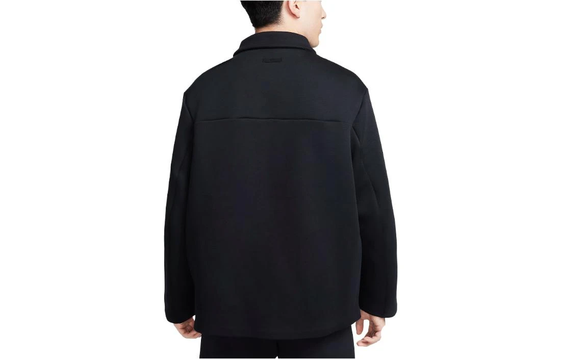 商品[国内直发] NIKE|[预售3天]Tech Fleece 重新构想系列 纯色左胸单口袋纽扣翻领衬衫夹克 男款 黑色,价格¥482,第3张图片详细描述