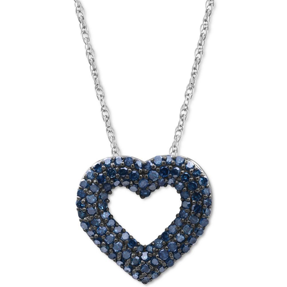 商品Macy's|Blue Diamond Heart 18" Pendant Necklace (1/2 ct. t.w.) in Sterling Silver,价格¥3260,第1张图片