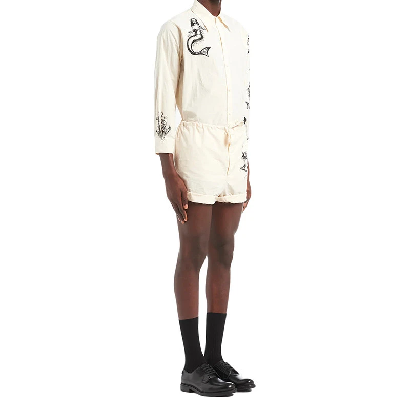 商品Prada|【预售3-7天】普拉达  男士象牙色印花棉质百慕大短裤SPH173_10IU_F0304_S_221,价格¥6609,第5张图片详细描述