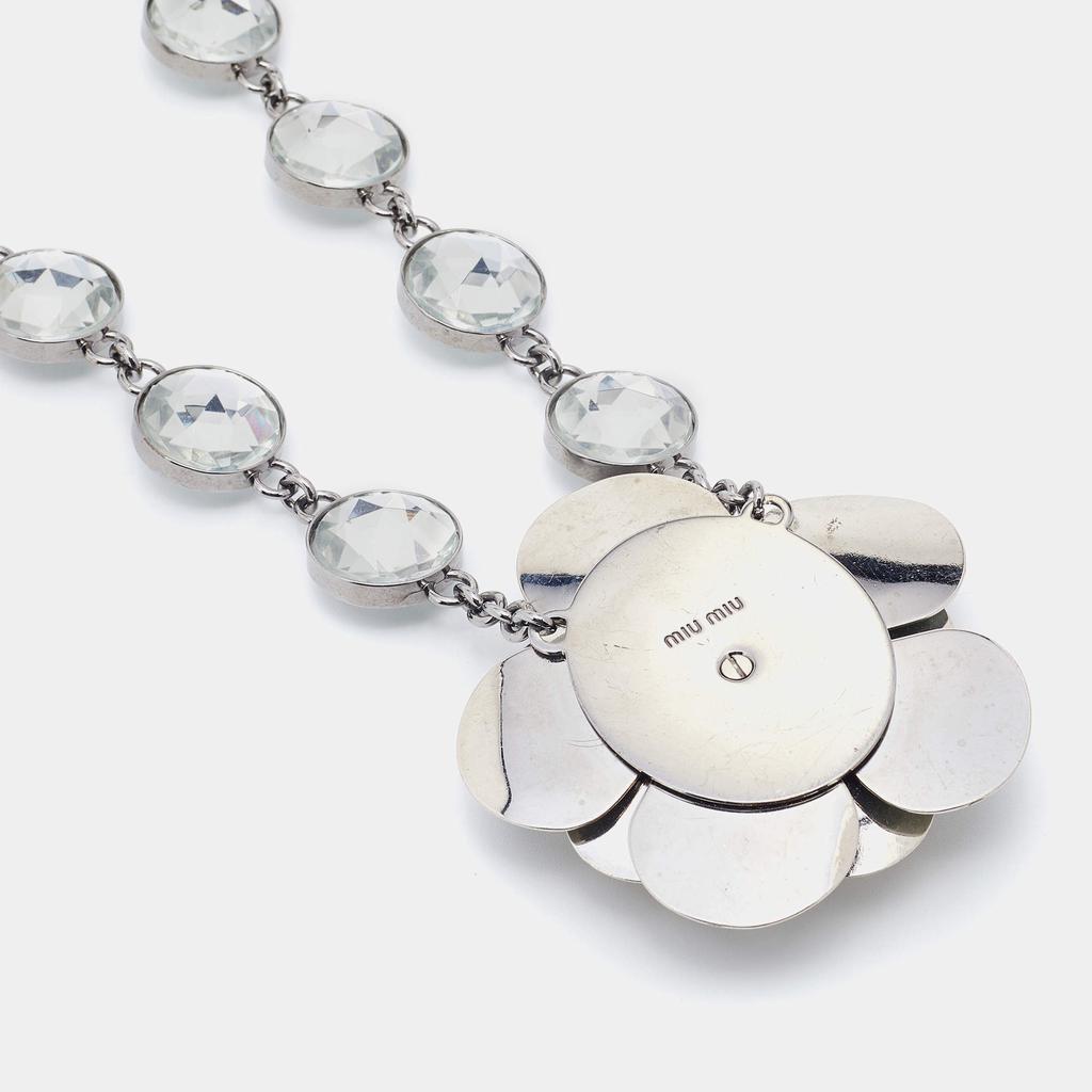 Miu Miu Silver Tone Crystal Resin Flower Pendant Necklace商品第4张图片规格展示