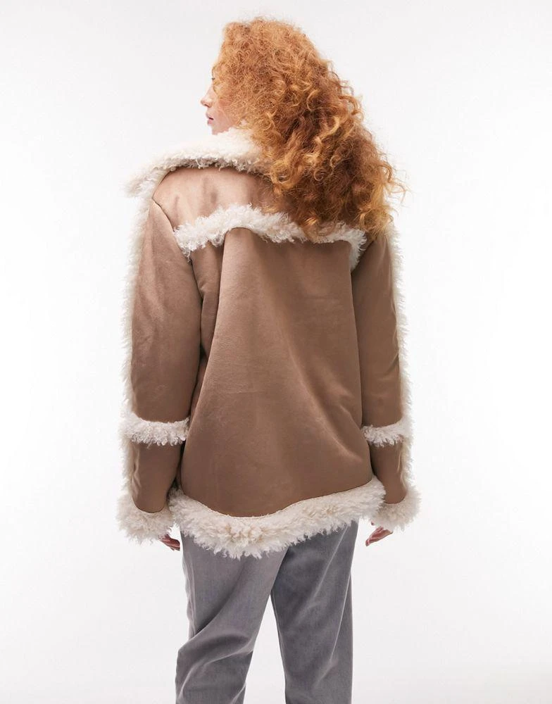 商品Topshop|Topshop faux leather mid length 70s style car coat in tan,价格¥298,第3张图片详细描述