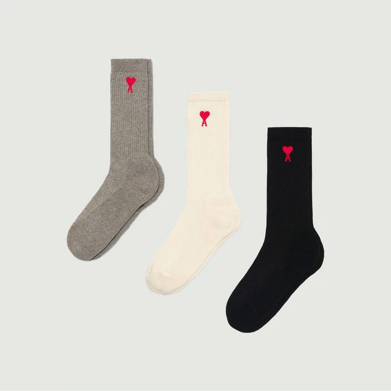商品AMI|Pack of 3 pairs of socks off white grey black AMI PARIS,价格¥547,第1张图片
