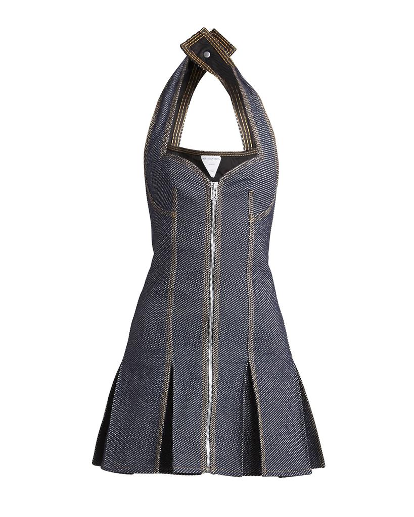 Zip-Front Denim Twill Halter Mini Dress商品第2张图片规格展示