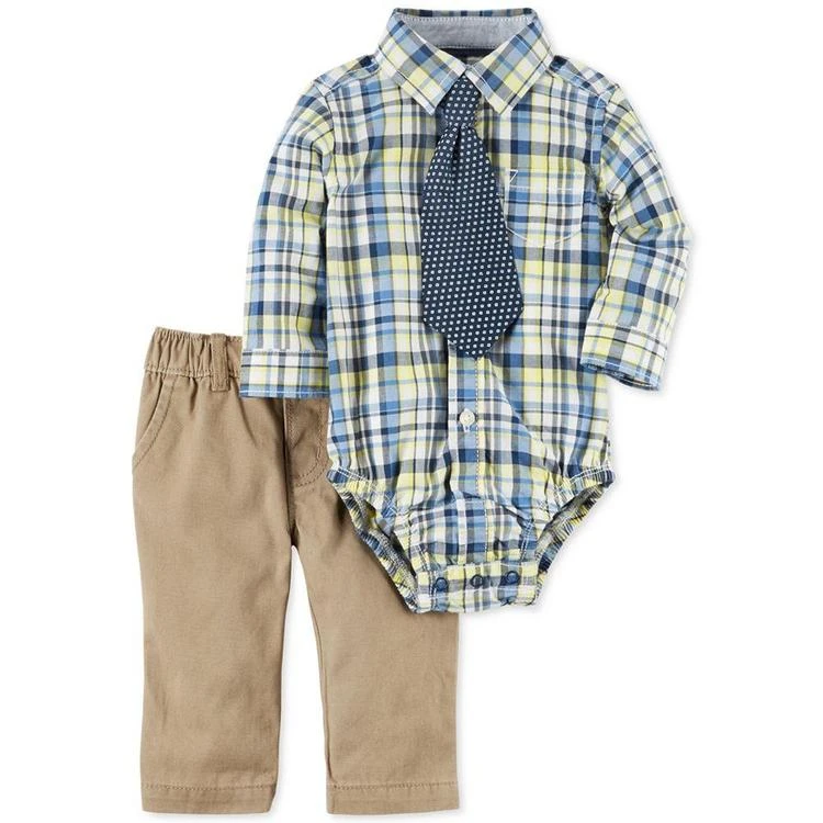 商品Carter's|3-Pc. Tie, Plaid Shirt Bodysuit & Twill Pants Set, Baby Boys (0-24 months),价格¥114,第2张图片详细描述