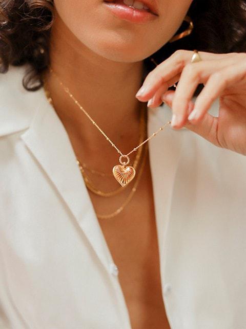商品Missoma|18K Gold-Plated Ridged Heart Pendant Necklace,价格¥1476,第6张图片详细描述