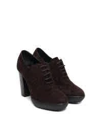 商品Tod's|Ladies Suede Lace Up High Heel Boots in Dark Brown,价格¥1285,第1张图片
