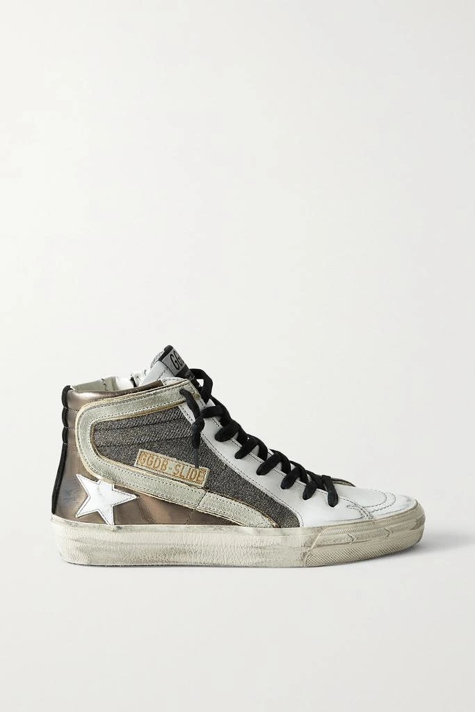 商品Golden Goose|Slide 仿旧绒面革边饰皮革卢勒克斯高帮运动鞋  - IT35,价格¥5349,第1张图片