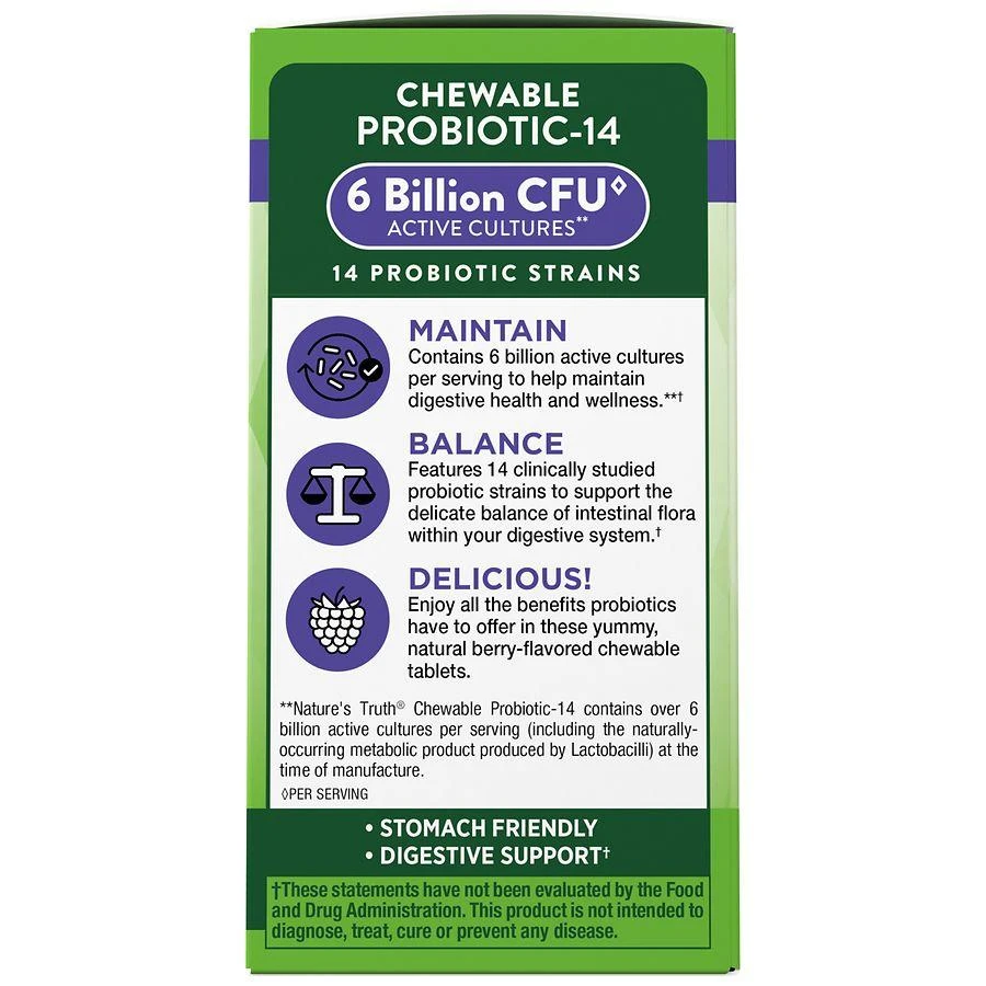 商品Nature's Truth|Probiotic Chewable 6 Billion Natural Berry,价格¥75,第5张图片详细描述